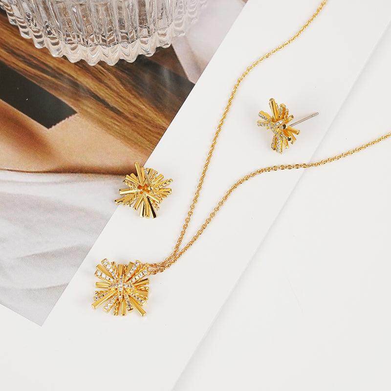 Starburst Gold-Plated Earrings and Necklace Set for Women - Selvanelle
