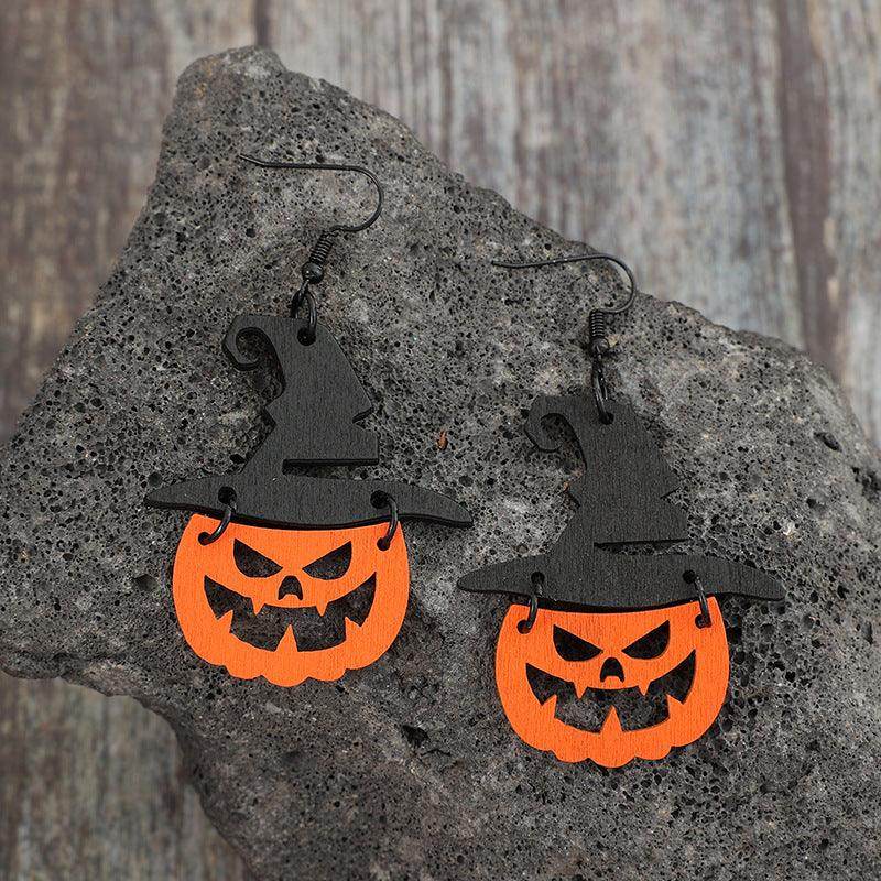Wooden Pumpkin Shape Earrings for Fall Fashion Accessories - Selvanelle