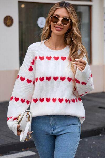 Angel Wings Heart Round Neck Long Sleeve Sweater for Women - Selvanelle