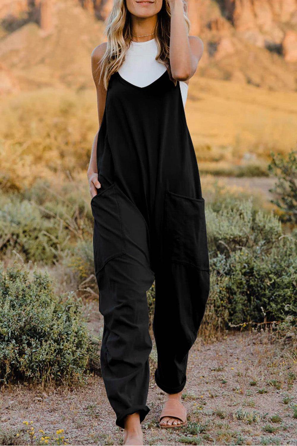 Double Take Full Size V-Neck Sleeveless Jumpsuit with Pockets - Selvanelle