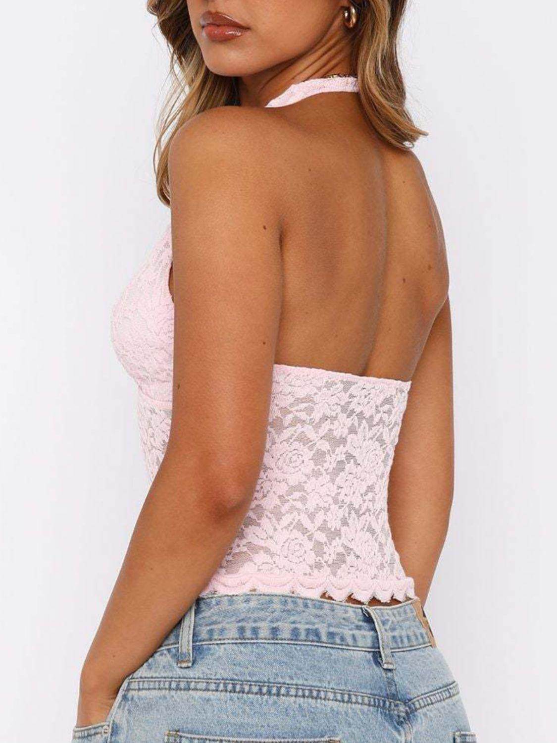 Lace Backless Halter Neck Cami for Women - Trendy Style - Selvanelle