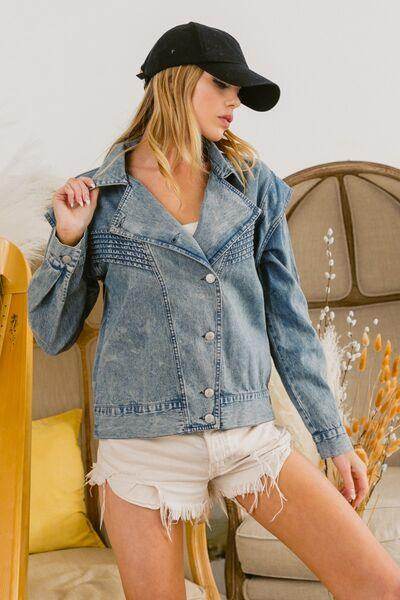 BiBi Button Up Long Sleeve Denim Jacket for Everyday Style - Selvanelle