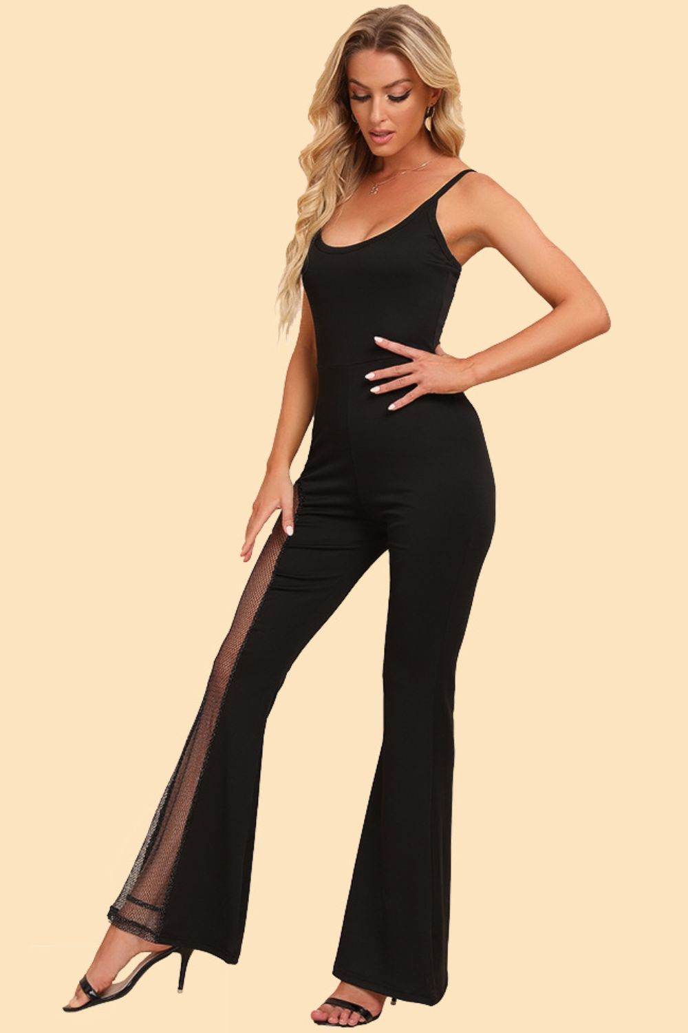 Spliced Mesh Spaghetti Strap Jumpsuit - Selvanelle