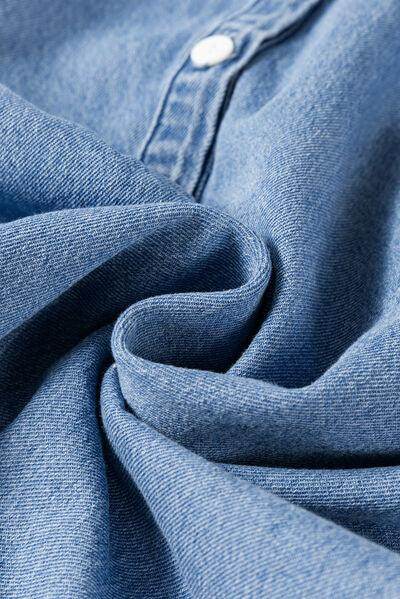 Half Button Long Sleeve Denim Top for Casual Style - Selvanelle