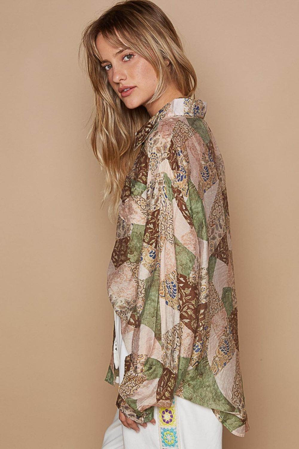 POL Button-Down Long Sleeve Printed Shirt for Stylish Wear - Selvanelle