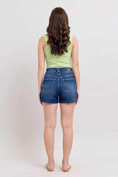 Judy Blue Full Size Double Button Waistband Denim Shorts Plus Size - Selvanelle