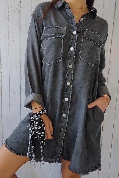 Full Size Pocketed Button Up Long Sleeve Denim Jacket Sale - Selvanelle