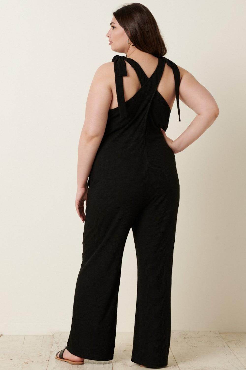 Mittoshop Rib Knit V-Neck Cross Back Jumpsuit for Women - Selvanelle