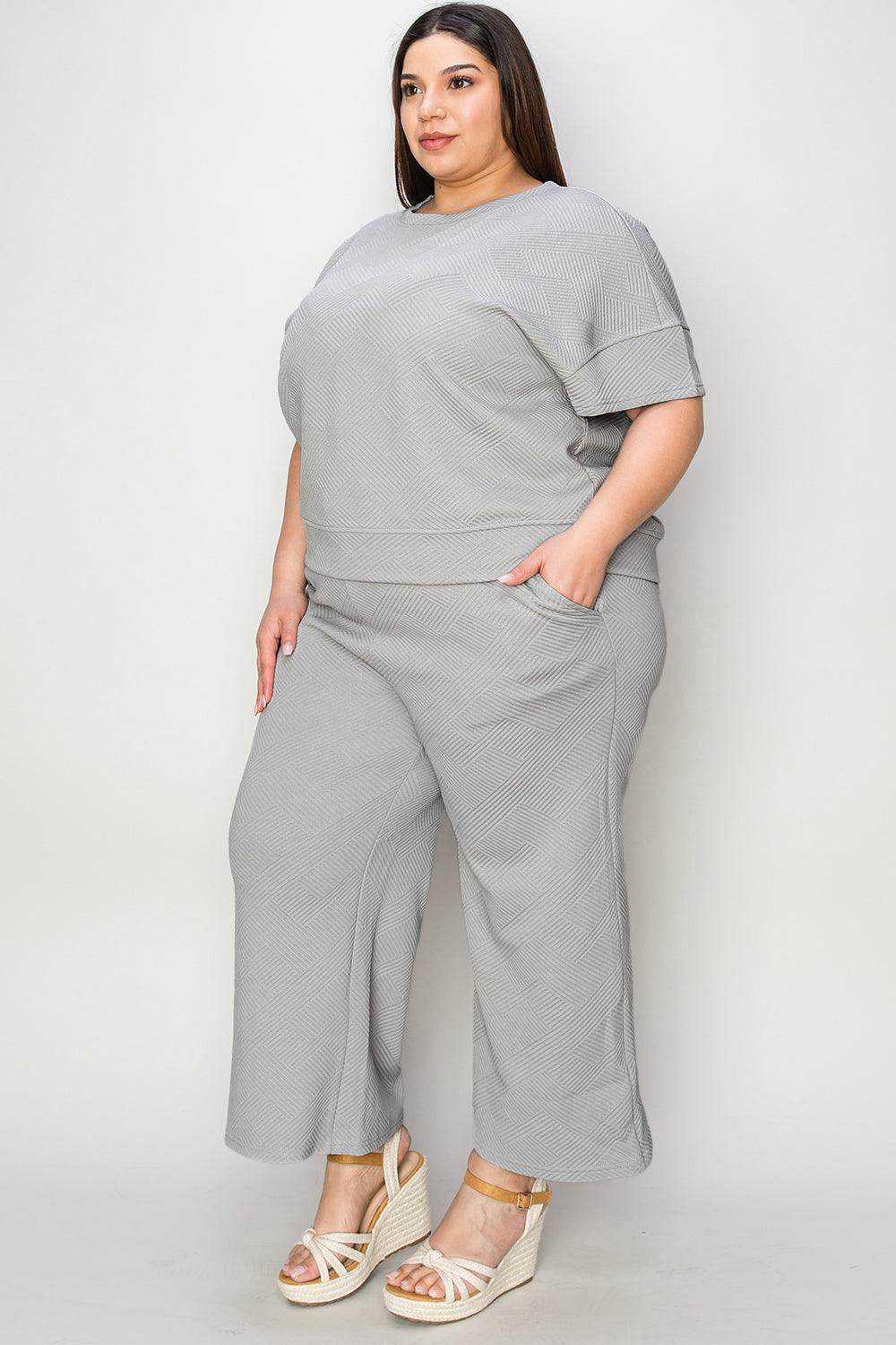 Double Take Full Size Texture Top and Pants Set for Women - Selvanelle