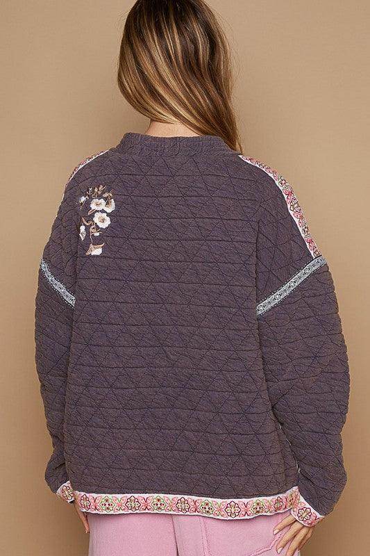 POL Embroidered Open Front Long Sleeve Jacket for Women - Selvanelle