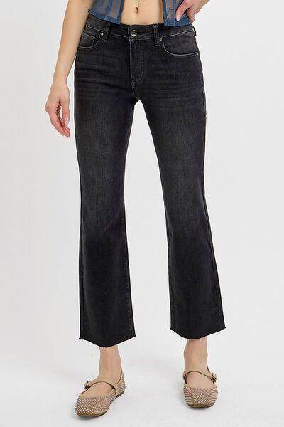 RISEN Tummy Control Mid Rise Crop Straight Jeans for Women - Selvanelle