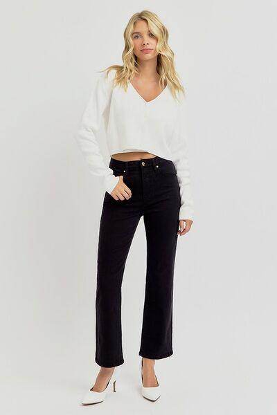 RISEN Full Size Tummy Control High Rise Crop Straight Jeans - Selvanelle