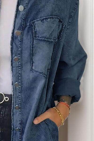Full Size Pocketed Button Up Long Sleeve Denim Jacket Sale - Selvanelle
