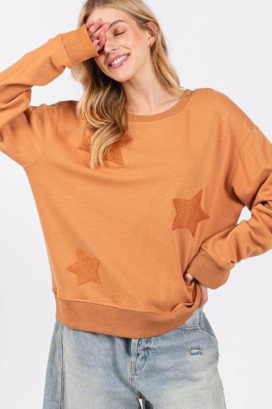 SAGE + FIG Star Patch Long Sleeve Sweatshirt for Women - Selvanelle