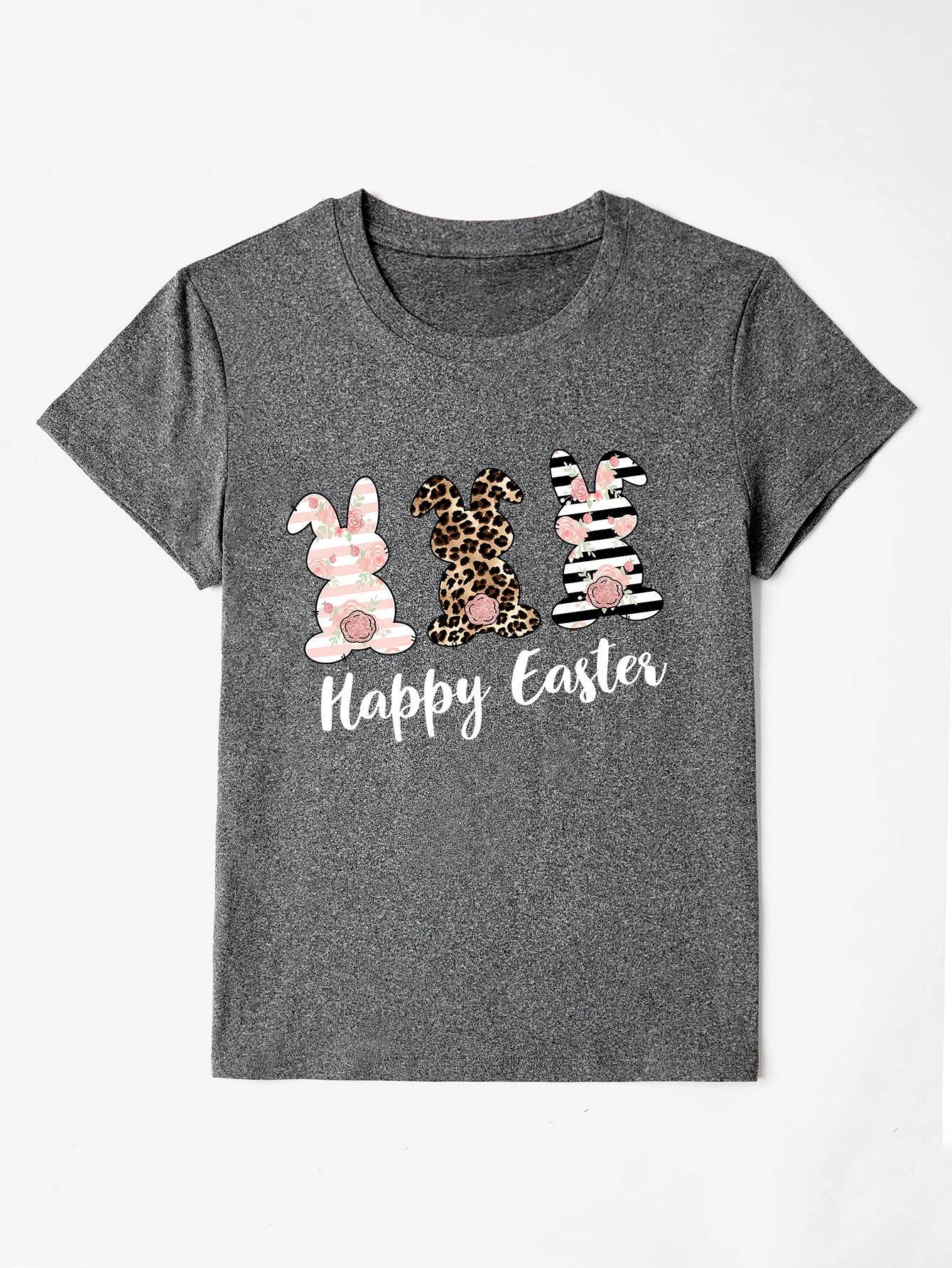 HAPPY EASTER Round Neck Short Sleeve T-Shirt - Selvanelle