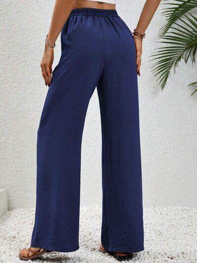 Wide Leg Drawstring Pants for Women in Opaque Fabric - Selvanelle