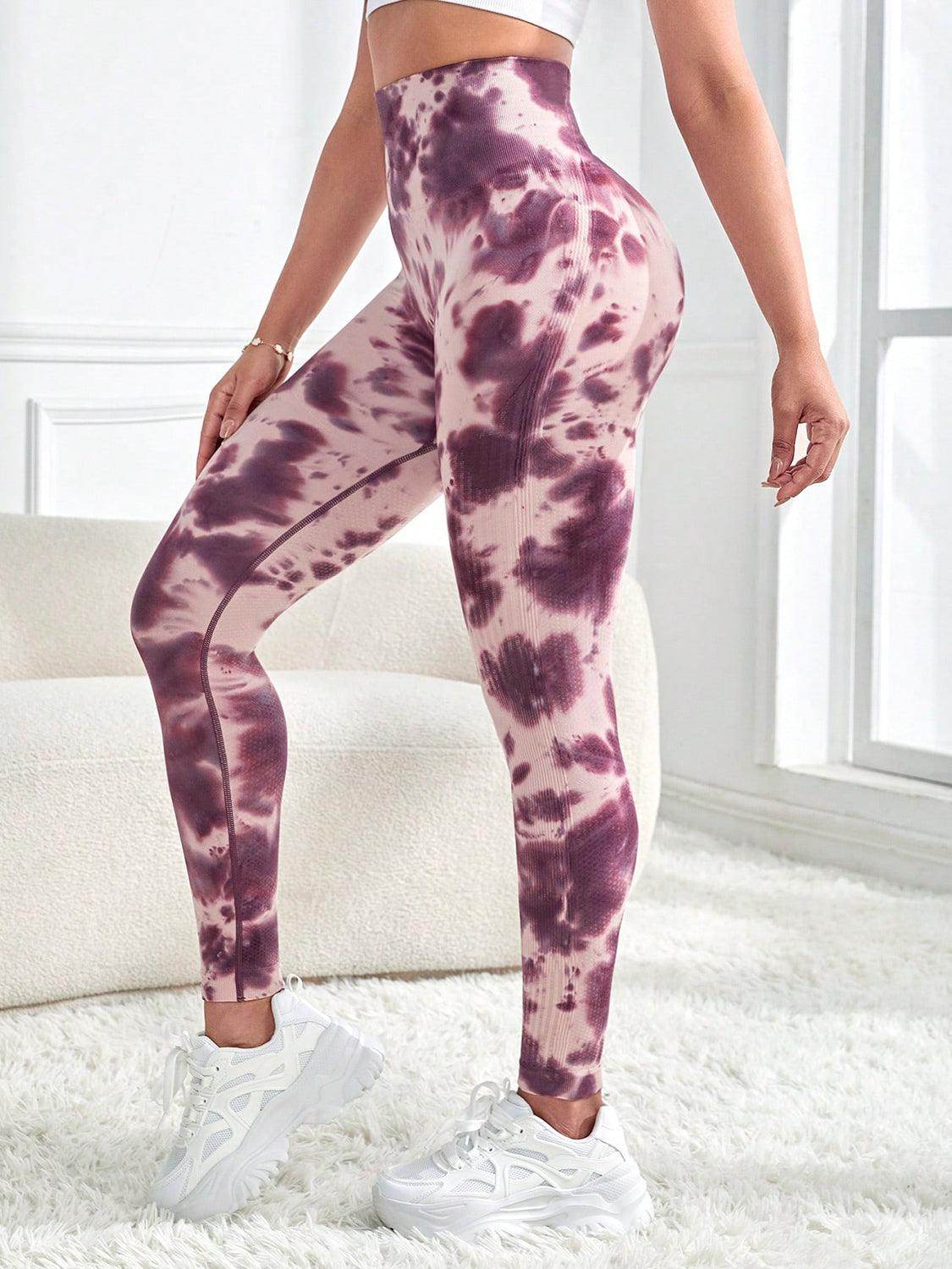 Tie-Dye Wide Waistband Active Leggings for Comfortable Fitness - Selvanelle