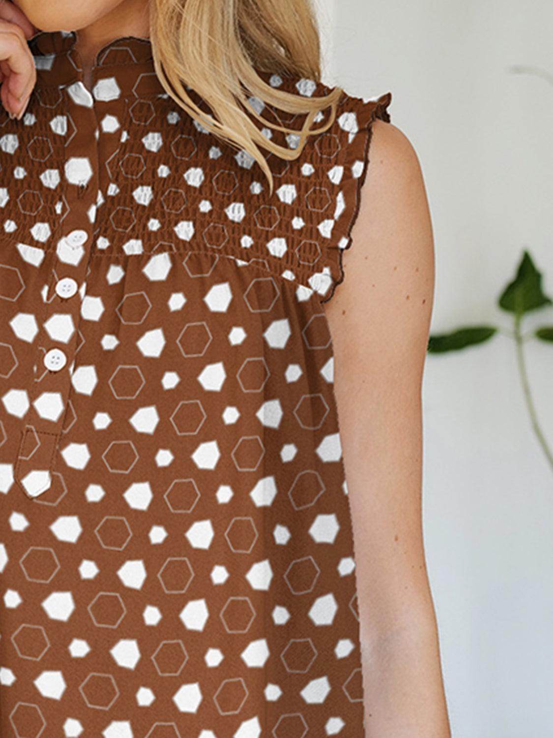 FAM-FAM Frill Printed Mock Neck Top for Stylish Women - Selvanelle