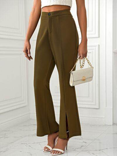 Slit Flare Pants with Pockets for Stylish Comfort - Selvanelle