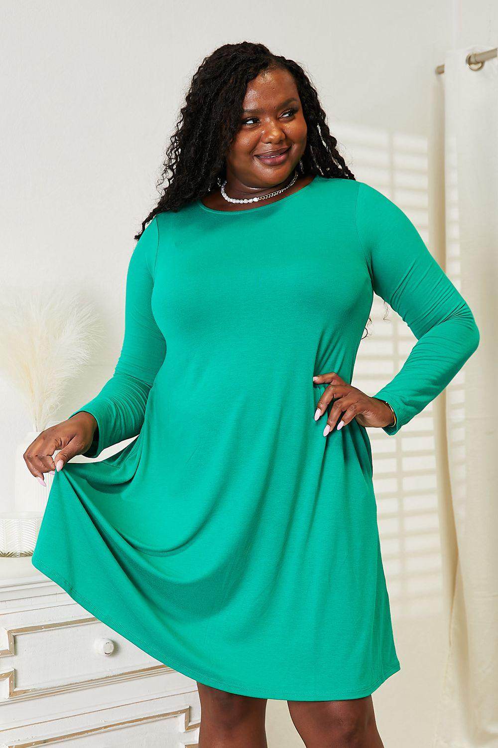 Zenana Full Size Long Sleeve Flare Dress with Pockets - Selvanelle