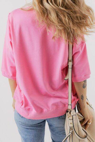 Exposed Seam Side Slit Round Neck Top for Women - Selvanelle