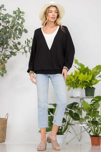 Celeste Full Size Contrast Round Neck Top With Two Layer Detail - Selvanelle