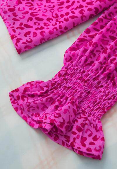 Ruched Leopard Mock Neck Long Sleeve Blouse for Women - Selvanelle