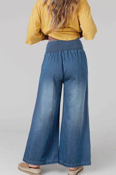 Smocked Wide Leg Jeans for Effortless Style and Comfort - Selvanelle