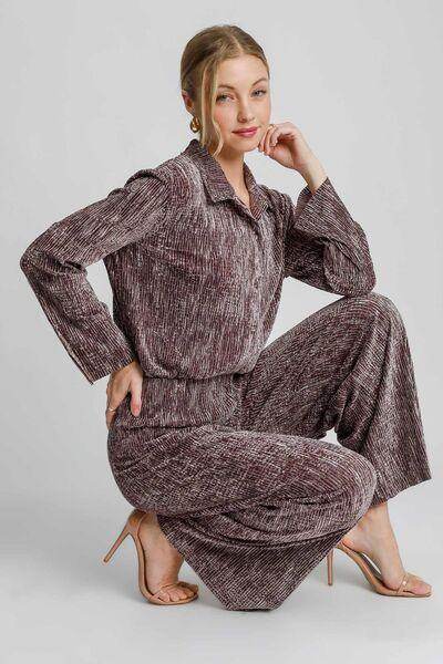 Umgee Side Slit Texture Button Up Shirt for Stylish Looks - Selvanelle