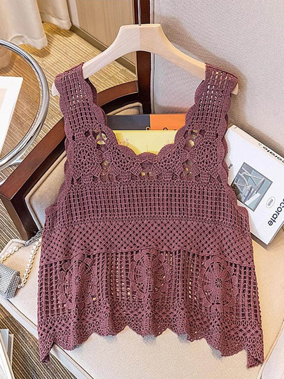 Openwork Scoop Neck Tank for Women in Sheer Cotton Style - Selvanelle