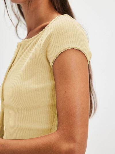 Lovelet Round Neck Button Up Short Sleeve Top for Women - Selvanelle