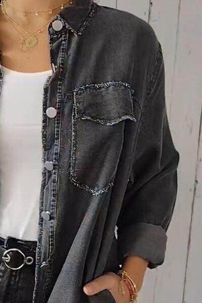 Full Size Pocketed Button Up Long Sleeve Denim Jacket Sale - Selvanelle
