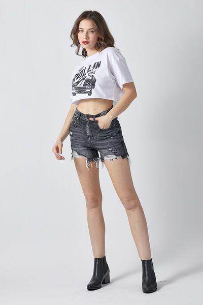 RISEN Full Size High Rise Distressed Denim Shorts for Women - Selvanelle