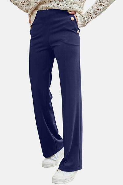 Decorative Button High Rise Pants for Stylish Comfort - Selvanelle