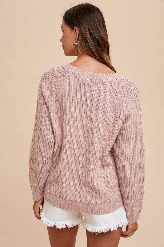 Annie Wear HELLO Embroidered Raglan Sleeve Sweater for Women - Selvanelle