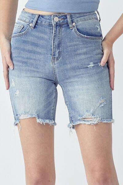 RISEN High Rise Distressed Denim Shorts for Women - Selvanelle