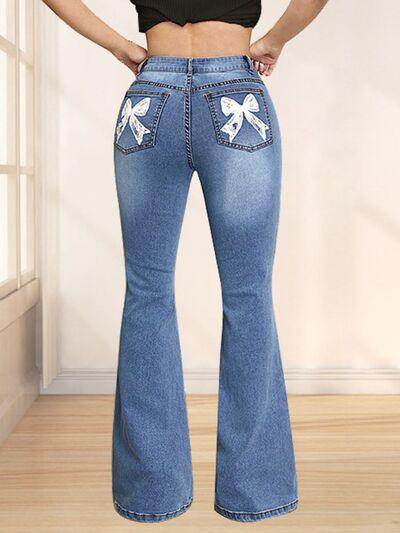 Bow Back Flare Jeans with Stylish Back Bow Detail - Selvanelle