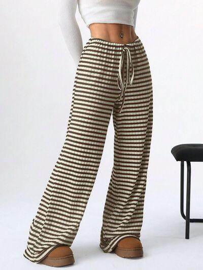 Tied Striped Wide Leg Pants for Stylish Comfort Wear - Selvanelle