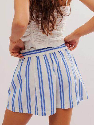 Striped Elastic Waist Shorts with Pockets for Comfort - Selvanelle