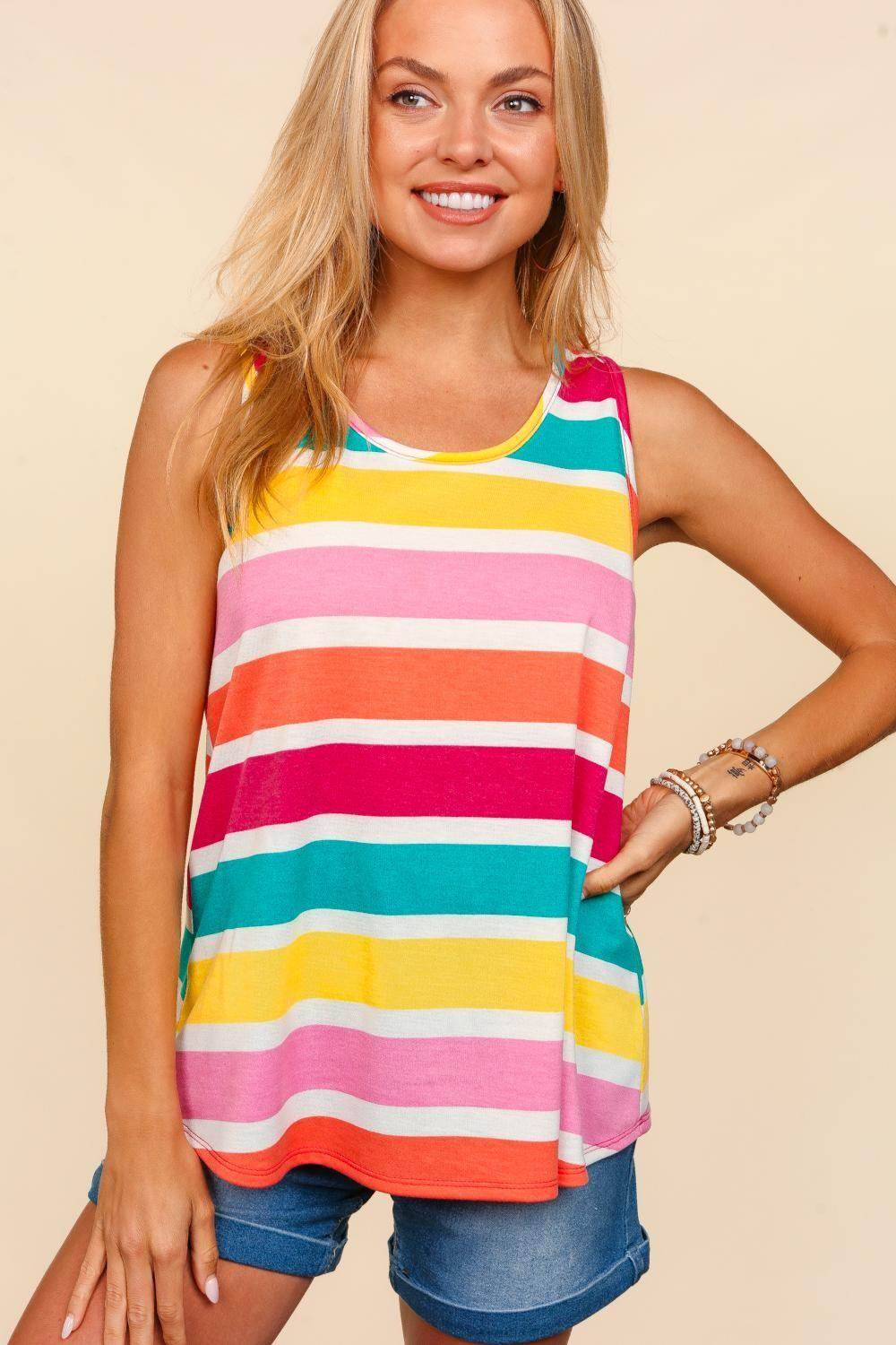 Haptics Round Neck Striped Knit Tank for Effortless Style - Selvanelle