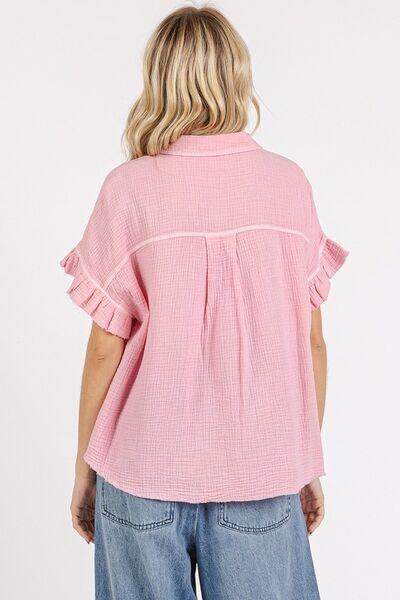 Mittoshop Mineral Washed Button Down Flounce Sleeve Shirt - Selvanelle