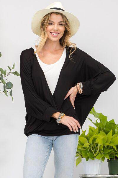 Celeste Full Size Contrast Round Neck Top With Two Layer Detail - Selvanelle