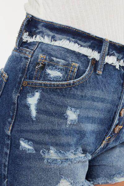 Kancan Distressed Button Fly Denim Shorts for Women - Selvanelle