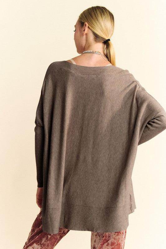 Davi & Dani Round Neck Dropped Shoulder Knit Top Women - Selvanelle