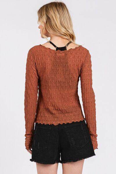 Mittoshop Lettuce Hem Boat Neck Long Sleeve Blouse Women - Selvanelle