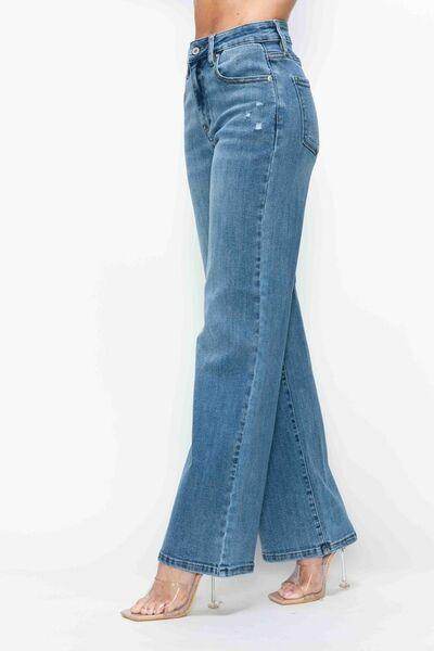 Bytos Full Size High Rise Wide Leg Jeans With Pockets - Selvanelle