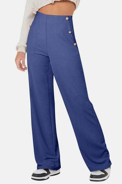 Decorative Button High Rise Pants for Stylish Comfort - Selvanelle