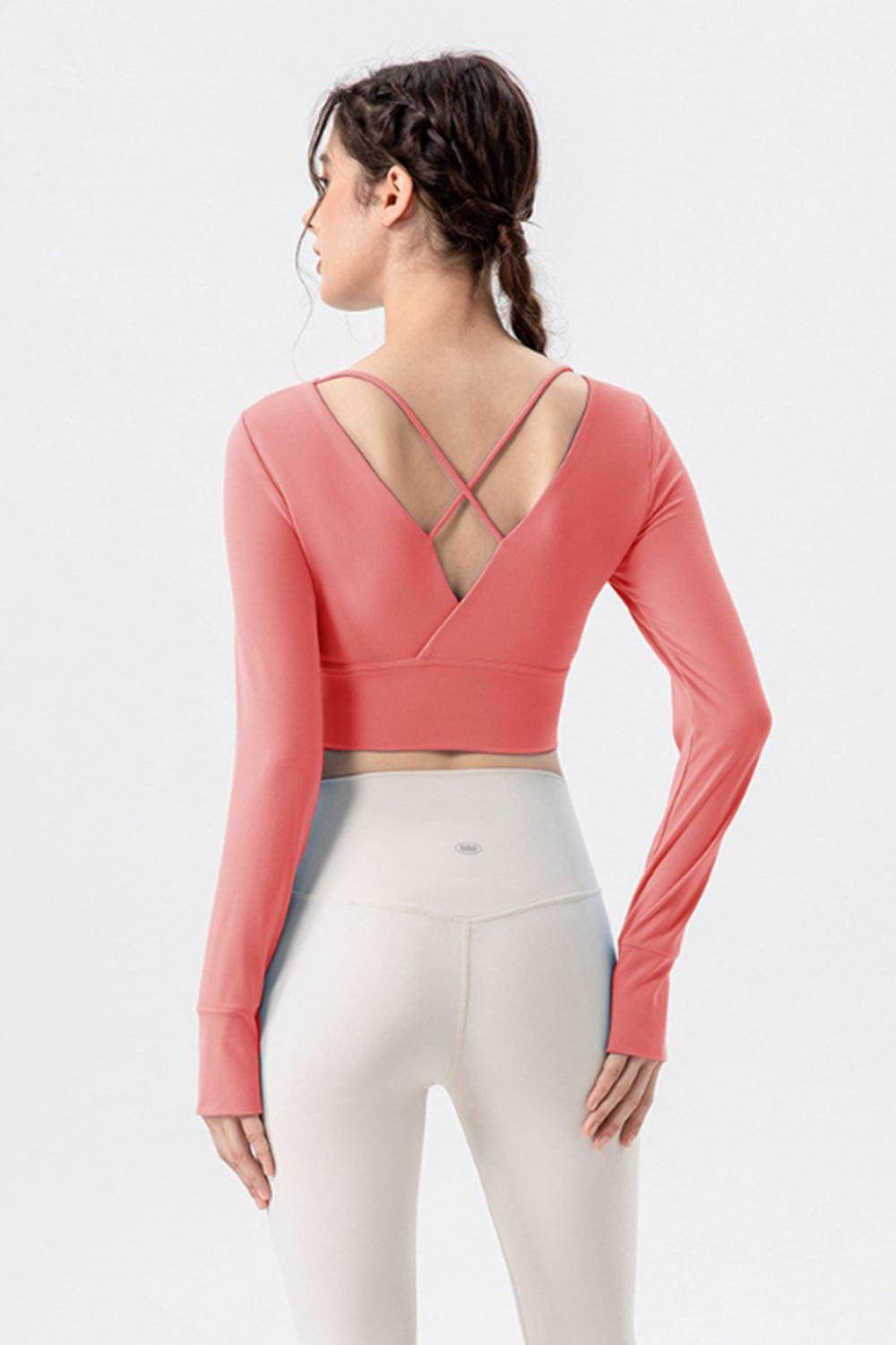 Square Neck Crisscross Active T-Shirt for Women Fitness - Selvanelle