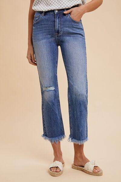 Annie Wear Distressed Raw Hem Straight Leg Cropped Jeans - Selvanelle