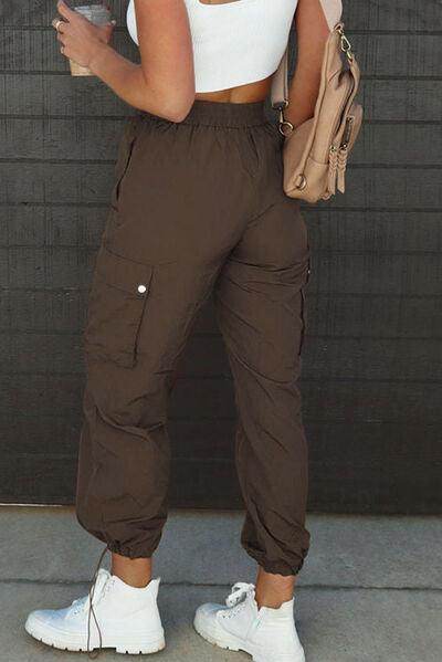 Drawstring Elastic Waist Pants with Pockets for Women - Selvanelle